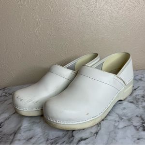 Dansko leather clogs white